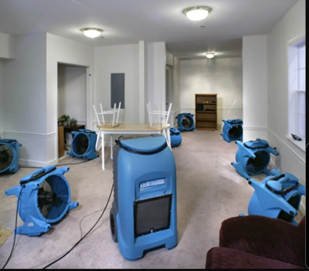 Air movers and dehumidifier setup for Water Extraction & Removal in Corning