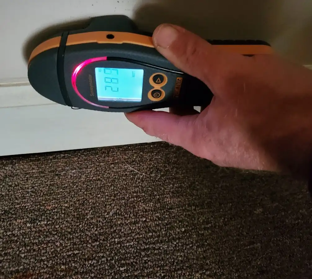 Moisture detection at baseboard during Sewage Cleanup & Sanitation in Corning